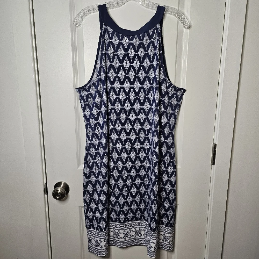 Magnolia Grace Navy White Boho Sleeveless V-Neck Shift Dress Size XXL Bohomian - Picture 3 of 9